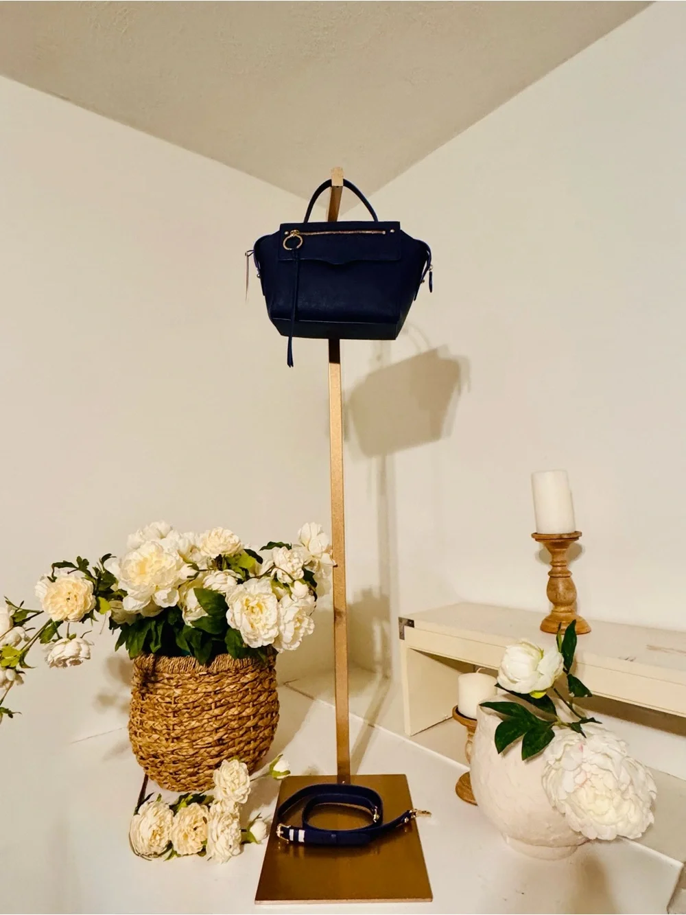 Navy Blue Leather Crossbody Satchel